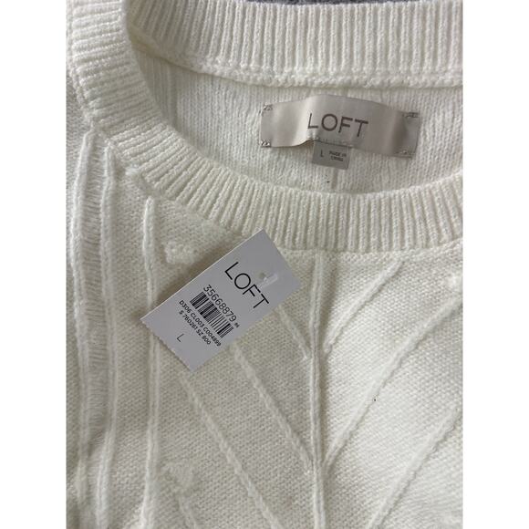 Women's LOFT textured Sweater New Size Large Cream Pullover Peplum Bottom - Picture 3 of 7